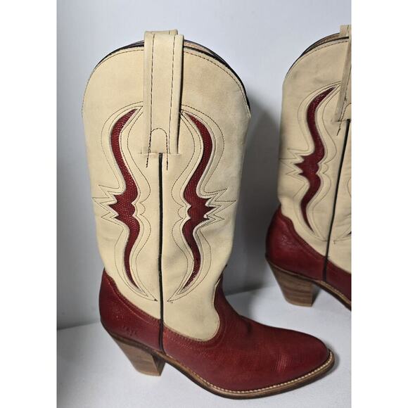 Vintage FRYE Tan Red Leather Bench Crafted Cowgirl Western Ladies Boots Sz 6B - Picture 9 of 16